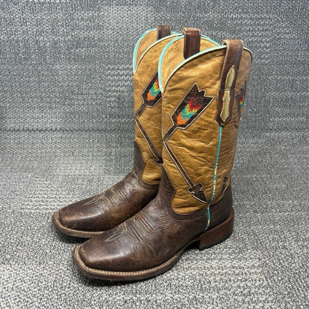 Johnny Ringo Womens 6 B Cowboy Boots Brown Leather Turquoise Arrow Western